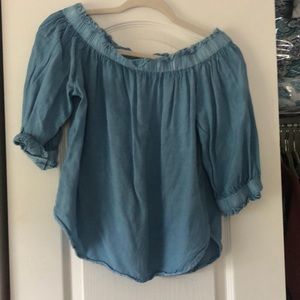 Light Blue Off Shoulder Blouse